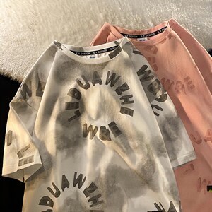 新款时尚圆圈字母印花潮牌夏装短袖圆领衣服ins男MT3536-P48图片