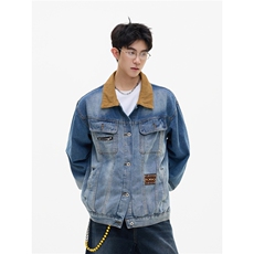 灯芯绒翻领拼接牛仔夹克时尚百搭青少年撞色工装外套男JK0454-P72，男装夹克，星座308B-2