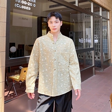 2025秋季新款休闲刺绣衬衣男长袖韩版时尚潮流衬衫上衣295-P100，男装衬衫，电商A345