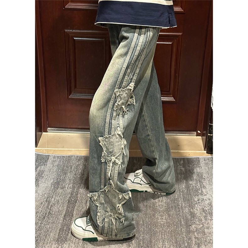 【有货】星星贴布牛仔裤男美式高街直筒宽松裤子A265PP-特P55,男装牛仔裤,星座1007（原301D）