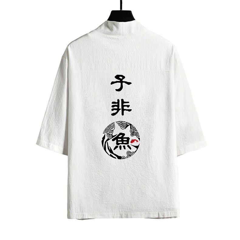 HF59070-P40风汉服男开衫外套七分袖道袍网格挂拍,男装民族服装,电商A040A