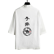 HF59070-P40风汉服男开衫外套七分袖道袍网格挂拍，男装民族服装，电商A040A