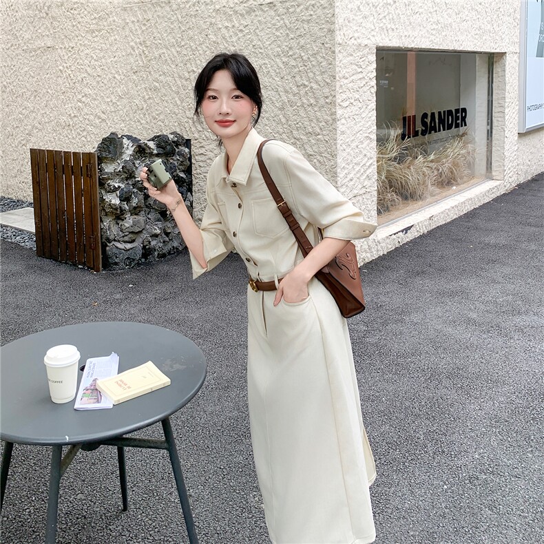 【档口现货】气质通勤衬衫领长袖连衣裙秋季新款5100-P145-K218,女装连衣裙,2C126