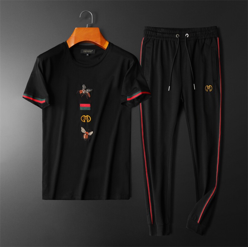 D215/T28146欧洲站新款夏装丝光潮流男士短袖T恤休闲运动套装，男装套装，电商D320(原D215)