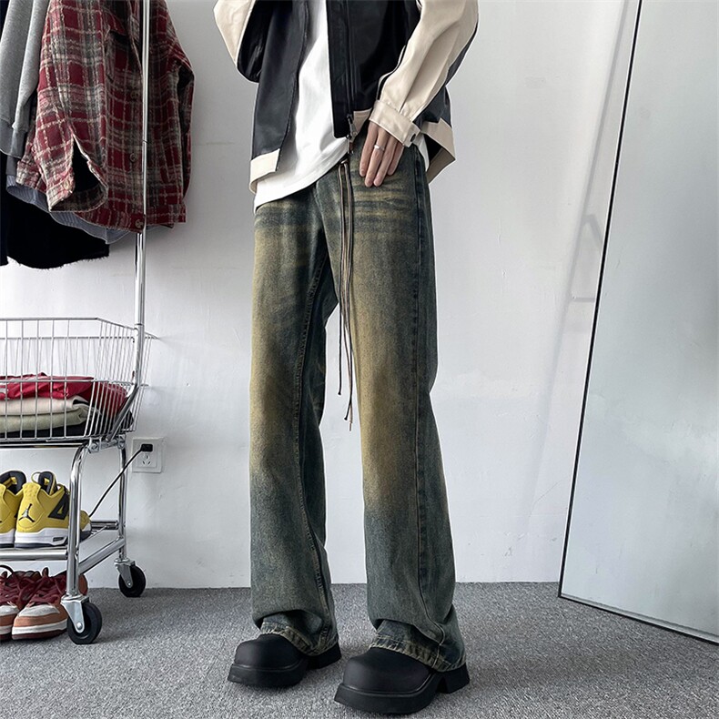 牛仔裤男春秋美式街头宽松长裤带吊绳N07029-P45图片