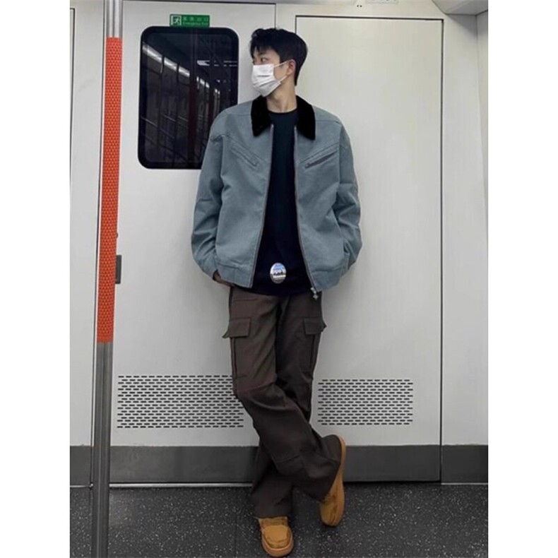 美式高街皮领垫肩外套潮牌欧美街头cleanfit高级感痞帅飞行员夹克，男装夹克，星座506A