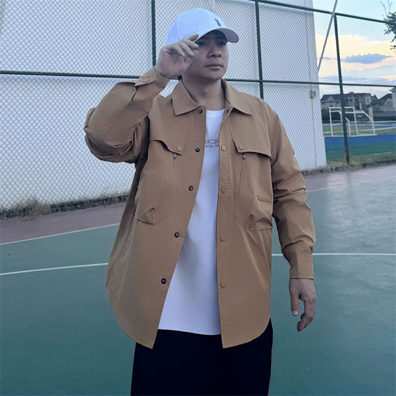 Y005衬衫大码夹克外套秋装休闲文艺中青年开衫多口袋薄款夹克外衣,男装衬衫,星座115A-3