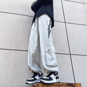 高街速干条纹工装裤男女美式设计感口袋直筒休闲运动裤M5422-P40图片