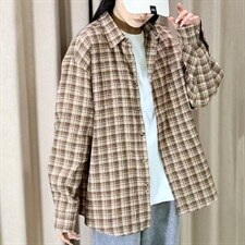 春季新款现货（跨境电商）格子男女情侣款潮流宽松格纹衬衣，男装衬衫，星座1107-1