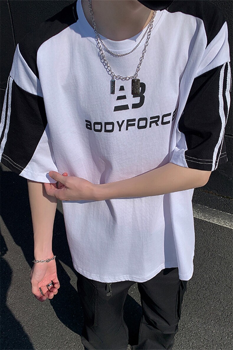 现货字母拼接宽松T恤套头半袖高街男士短袖310A-2BK601P45控68,男装T恤,星座310A-2