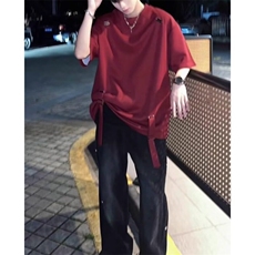 高级感宽松短袖男女款夏季圆领绑带重磅垫肩T恤工装机能半袖上衣，男装T恤，星座506A