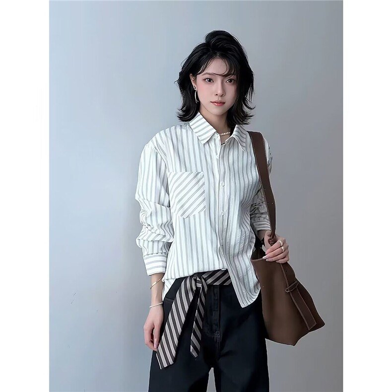 港风春款男女衬衫竖条纹韩版衬衣CA22P40,男装衬衫,星座1013-1