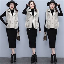 芷墨2021冬新款时尚短款小个子皮草马甲坎肩毛绒加厚保暖外搭背心，女装皮草，芷墨服饰