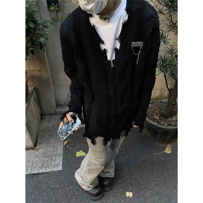 秋季新款男士休闲原创设计师款复古宽松毛衣男外套潮流，男装针织衫/毛衣，星座506A
