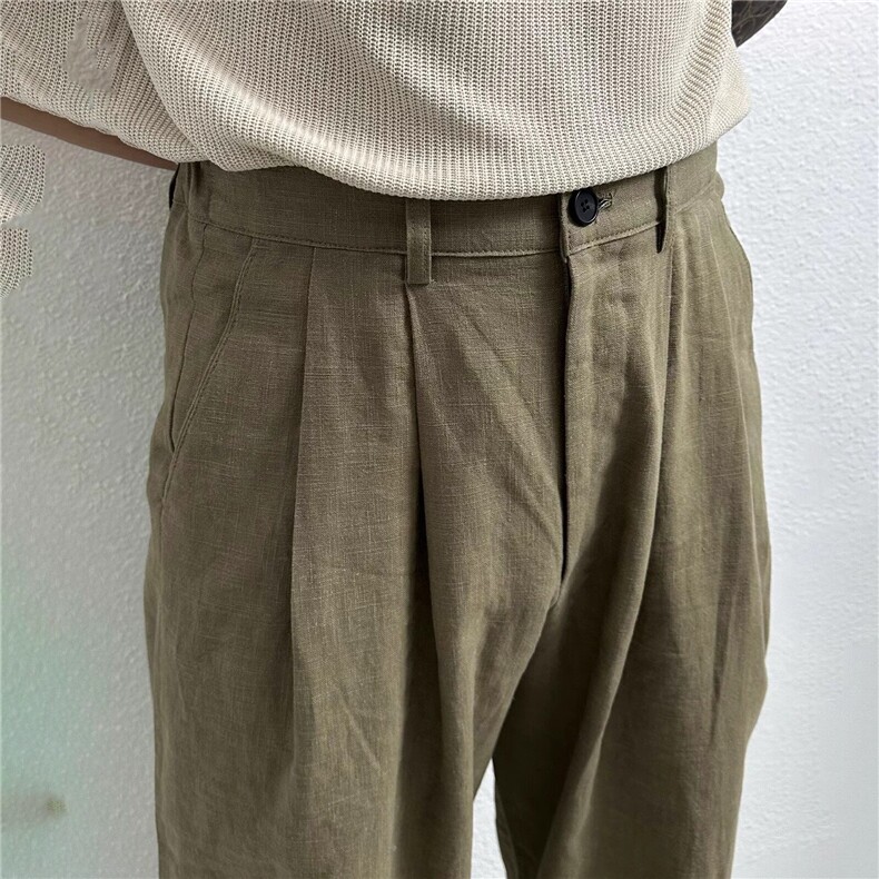 【量大价优】亚麻凉感休闲西裤复古宽松直筒阔腿裤K06027P55,男装西裤,星座1004（原星座815-3）