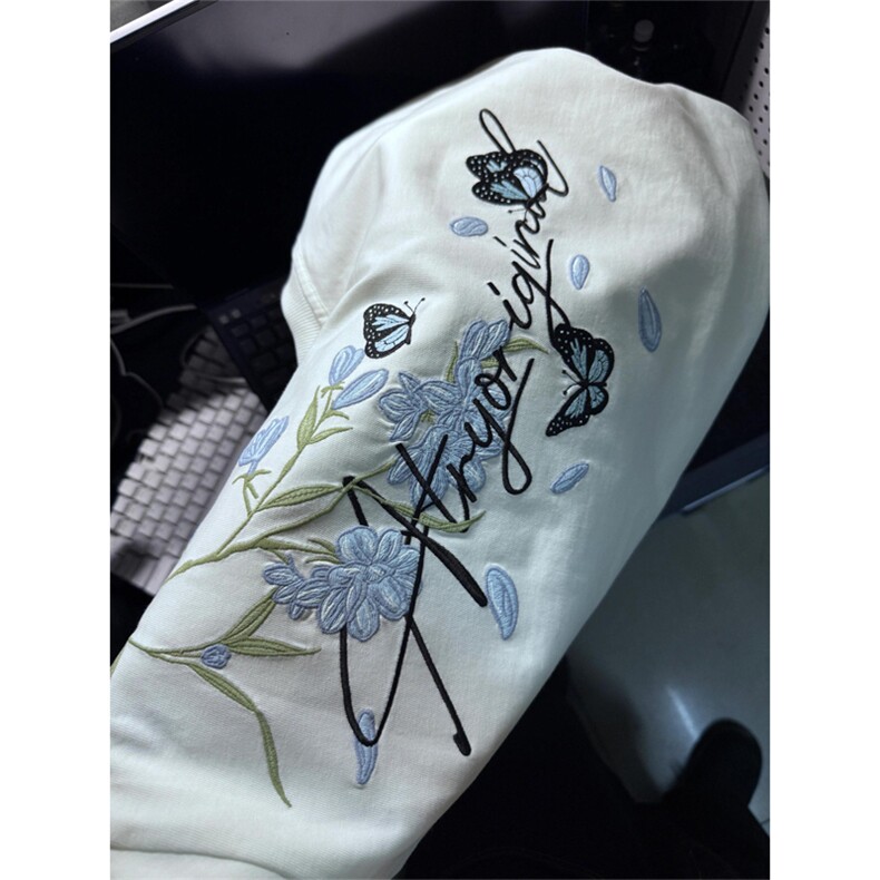 网图有货美式蓝花卉蝴蝶字母刺绣短袖t恤男女宽松上衣A663-P35,男装T恤,星座1505