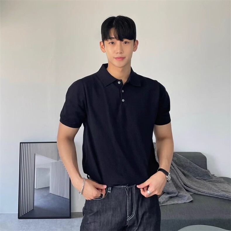 夏季冰丝凉感POLO领T恤轻奢风潮男宽松针织衫透气A839-P42，男装T恤，星座208-5