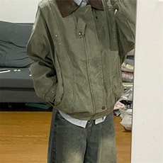 灯芯绒复古潮牌pu皮翻领夹克男女美式街头古着感情侣外套J686，男装夹克，星座1116A（原606A-3）
