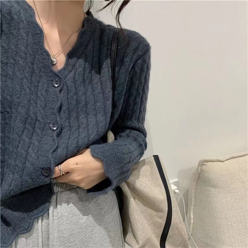 秋季新款舒适显瘦时尚百搭荷叶边针织开衫,女装羊毛衫,恒恩羊绒