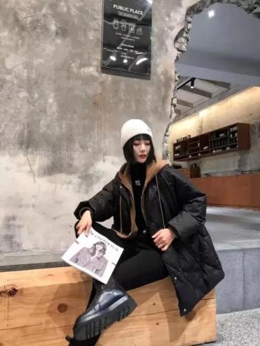 DG859欧洲站时尚拼接假两件中长新款连帽宽松口袋羽绒外套,女装,L·H·X