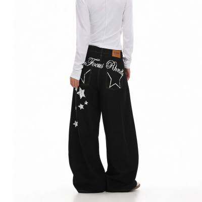 221-5/K2327/P45网图美式复古水洗字母星星印花弯刀街头牛仔裤，男装牛仔裤，星座221-5