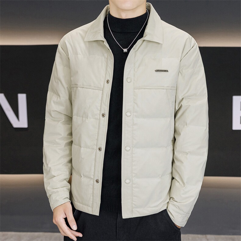 咖啡色衬衫翻领男士羽绒服2025冬季新款轻薄保暖防寒休闲百搭外套,男装羽绒服,星座914