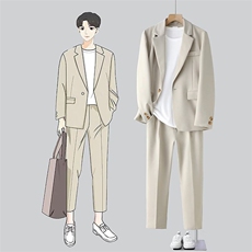 新款男士秋季宽松休闲港风西服套装衣服+裤子整套西装XZ809-P150，男装西服，星座505-3