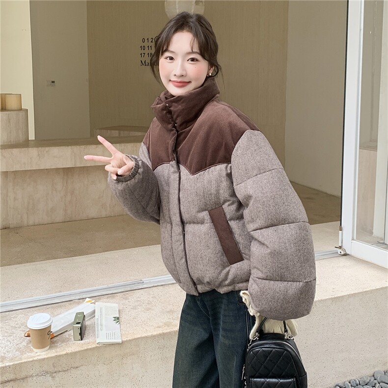 欧货高端拼接撞色羽绒服女冬季2025新款加厚保暖立领白鸭绒短外套,女装羽绒服,琦鑫阁（原依鑫阁）