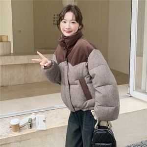 欧货高端拼接撞色羽绒服女冬季2025新款加厚保暖立领白鸭绒短外套图片