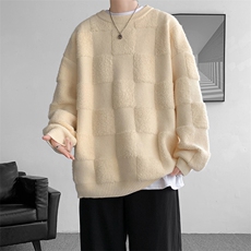 8XL-M特大码美式街头设计感毛巾绣格子毛衣男女情侣MY1204P50控68，男装针织衫/毛衣，电商D206-1