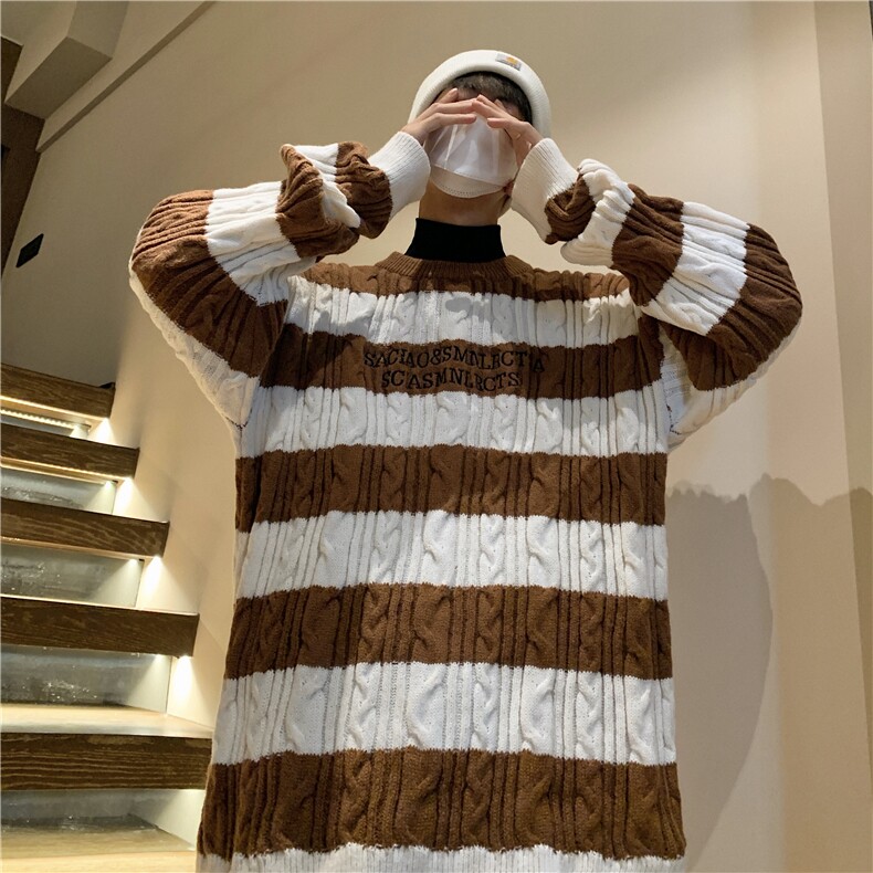 秋冬情侣款新款针织衫圆领毛衣男装港风宽松外套X5581-P75限98图片