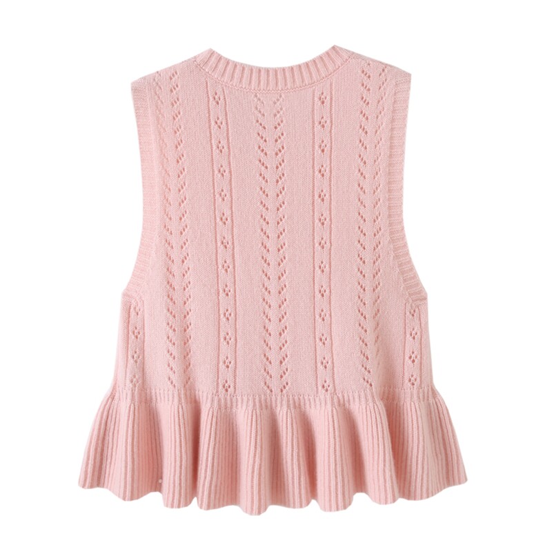 女童秋冬季纯山羊绒背心甜美粉色针织无袖毛衣舒适保暖，童装马夹/背心，瑞上羊绒