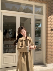 卡其色英伦风衣外套女2025春季新款女装简约大方穿搭系带收腰大衣，女装风衣，难舍钰依