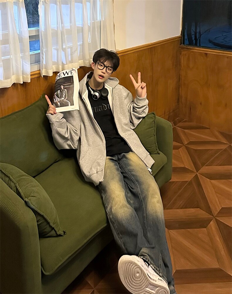 美式ins高街hiphop重工艺水洗微喇复古蓝牛仔裤货号K2320-1P55图片