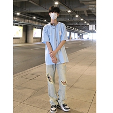 B221美式ins高街暗黑系小众拉链直筒牛仔裤LK23073-P65控88，男装牛仔裤，电商B221