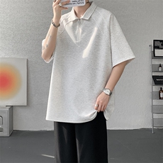 8XL-M半拉链t恤短袖POLO衫男款夏季美式翻领宽松大码半袖DT008P45，男装T恤，电商B312