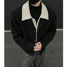 小金扣毛呢假两件外套欧贝绒设计感翻领上衣976P118，女装短外套，电商A458A