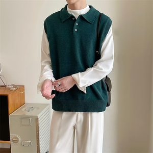毛衣男港味2023秋季复古日系针织衫背心B27P42图片