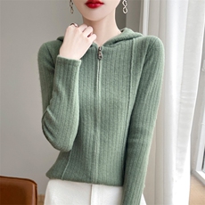 tb同款连帽卫衣女外套毛衣开衫修身韩版打底长袖外穿搭洋气针织衫，女装羊毛衫，九嘉羊绒