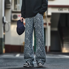 风提花直筒休闲裤秋冬款百搭显瘦中式慵懒风阔腿长裤AM091P46，男装休闲裤，星座1013-5