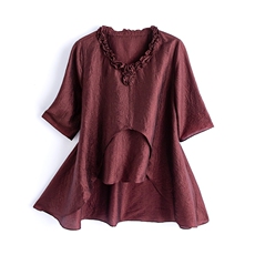 休闲时尚套装女春夏宽松显瘦七分袖上衣气质裙裤两件套，女装蕾丝衫/雪纺衫，水衣源