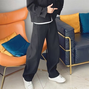 男休闲西裤直筒宽松高级感西装裤显瘦垂坠黑色阔腿裤垂感运动长裤图片
