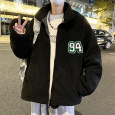 秋冬港风宽松羊羔毛外套加厚男女款立领夹克棉衣潮JK30/P100，男装夹克，钱塘713