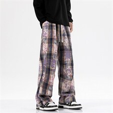 2026港风小香风扎染抽绳休闲裤膝盖褶皱大码M-5XL工装裤77937P45，男装工装外套，星座227-7