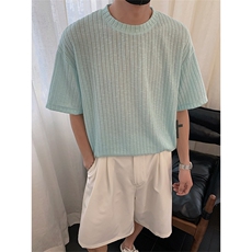 镂空针织肌理短袖T恤X7118-TP2039小众薄款半袖防晒慵懒上衣，男装T恤，电商A102