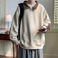A018-WX920P55/现货秋装新款方领半拉链拼接套头卫衣男，男装卫衣，电商A018