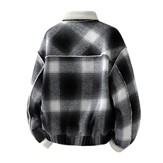 加绒短毛呢小香风波浪外套拼色格子生夹克JK2187-特P78加绒P88，男装夹克，星座210-1