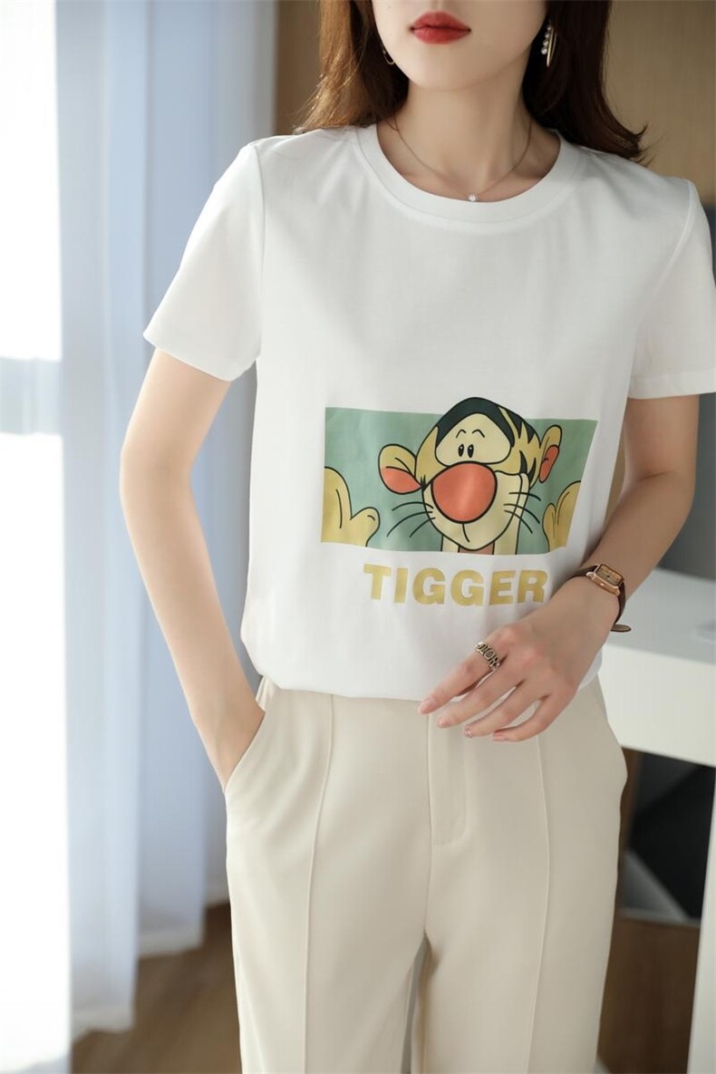 跳跳虎烫画夏季时尚小众个性棉T,女装T恤,元素羊绒