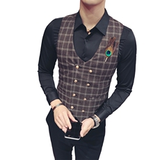 Y8753-2021羽毛装饰型男双排扣马甲工作服潮理发师休闲马甲P50，男装背心/马甲，星座717A