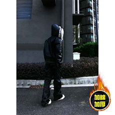 现货冬季美式潮牌痞帅PU皮机车服棉衣毛毛绒狼王座山雕皮棉服，男装棉衣，电商A486